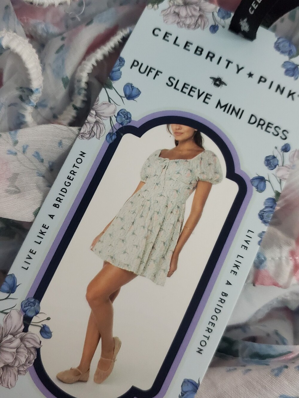 Bridgerton Celebrity Pink Lady Whistledown Puff Sleeve Mini Dress - Picture 6 of 11